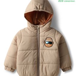 Babyoye Woven Full Sleeves Padded Hoodies With Animal Patch - Tan-image-88