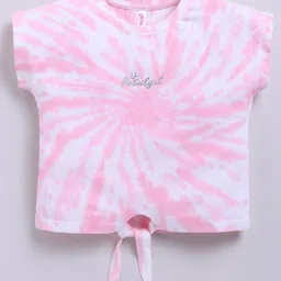 giniekids Cotton Knit Half Sleeves Tie Dye & Butterfly Applique Top - Pink-picture-19