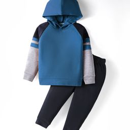 Rikidoos Full Raglan Sleeves Hoodie With Joggers Set - Navy Blue & Black-picture-15