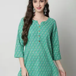 HERE&NOW Women Geometric Printed Round Neck Pure Cotton Straight Kurti-15