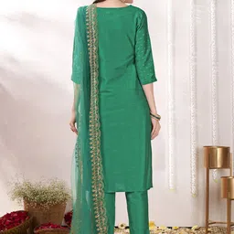 Anouk Green and Gold Ethnic Motifs Yoke Design Printed Kurta with Trouser & Dupatta image 5