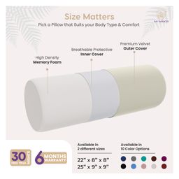 myarmor MY ARMOR Memory Foam Orthopedic Large Size Bolster Pillow with Velvet Cover - Cream image 3