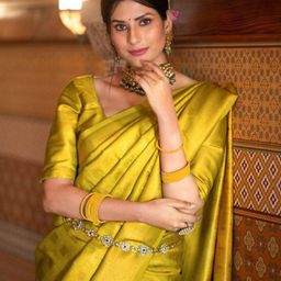 VILLE FASHION Checked Woven Design Zari Kota Saree with Blouse Piece-picture-17