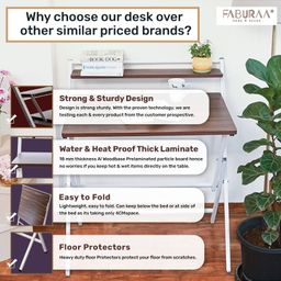 Faburaa Venus Foldable Study Table for Home - Light Brown image 5