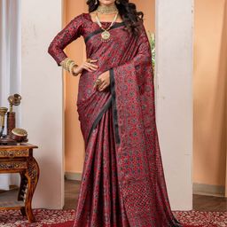 KALINI Floral Poly Crepe Block Print Saree-picture-2