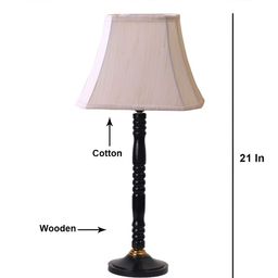 Devansh Off White & Black Frustum Shaped Wooden Table Lamp-8