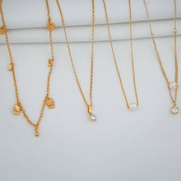 BHUMI09 Set Of 4 Gold-Plated Artificial Stones Studded And Beaded Minimal Necklace-4