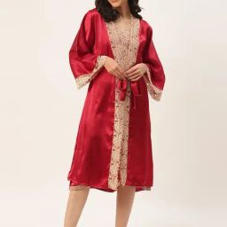 Ms.Lingies Maroon Lace Work Nightwear With Robe-image-84