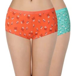 Amante Orange & Green Cotton Printed Hipster Panties - Pack Of 2-image-57