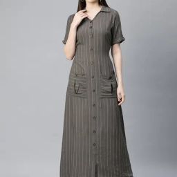 Cottinfab Grey Striped Shirt Dress-image-80