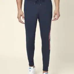 People by Pantaloons Dark Blue Slim Fit Striped Joggers-image-92