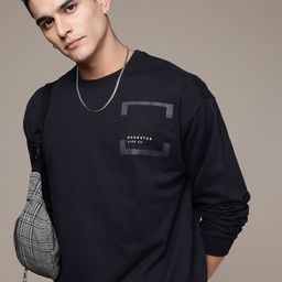 The Roadster Lifestyle Co. Pure Cotton Oversized Sweatshirt with Brand Logo Detail-image-56
