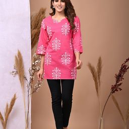Rimeline Ethnic Motifs Printed V-Neck Pure Cotton Kurti-image-60