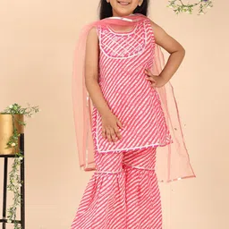 Cutiekins Girls Striped Kurta with Sharara & Dupatta-picture-14