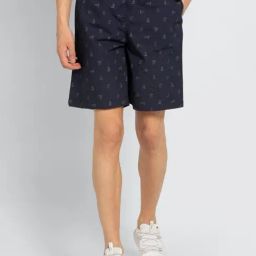 Van Heusen Navy Cotton Regular Fit Printed Shorts-image-46