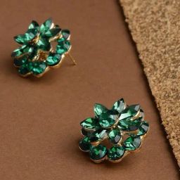 YouBella Handcrafted Rose-Gold Tone Green Stone Studded Stud Earrings for Women-33