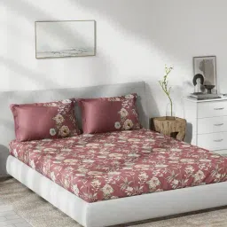 DDecor Floral Red 136 TC Cotton Queen Bed Sheet With 2 Pillow Covers-image-80