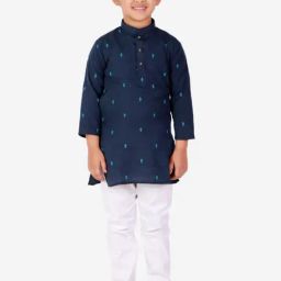 Pro-Ethic Style Developer Kids Navy & White Printed Full Sleeves Kurta with Pyjamas-picture-5