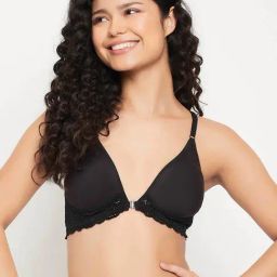 Clovia Black Cotton Full Coverage Non-Wired Plunge Bra-image-39