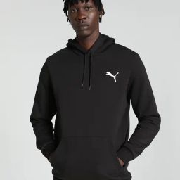 Puma Essentials Black Regular Fit Logo Print Hooded Sweatshirt-image-82