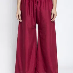 GRACIT Women Maroon Solid Flared Palazzos-image-4