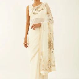 Taneira Off White Printed Saree With Unstitched Blouse-picture-12
