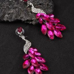 YouBella Silver-Plated Pink & White Stone Studded Dangler Earrings for Women-26