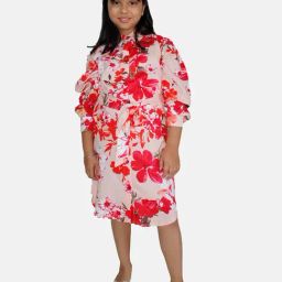Kiddopanti Kids White Floral Print Full Sleeves Shirt Dress-image-49