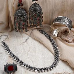 Teejh Kyra Multi Coloured Silver Oxidised Jewellery Set-image-23