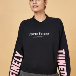 Ajile by Pantaloons Black Cotton Printed Sports Sweatshirt-image-8