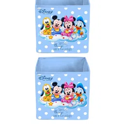 Kuber Industries Set Of 2 Blue & White Disney Baby Team Mickey Print Foldable Storage Cube With Handles-9