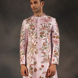 HILO DESIGN Embroidered Pure Silk Haven Sherwani Set-image-24