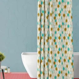 ArtzFolio Off White & Blue Printed Waterproof Shower Curtain-14