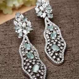 Karatcart Silver Plated Embellished Lime Green CZ Dangler Earrings for Women-19