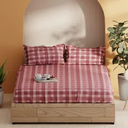 BIANCA Laquasa Maroon & White Checked Pure Cotton 144 TC Queen Bedsheet Set 2.54 x 2.29 m-13