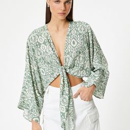 Koton Printed V-Neck Crop Tie-Up Shrug-24