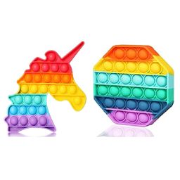 Enorme Unicorn Xexagone Shape Pop Bubble Stress Relieving Silicone Pop It Fidget Toys Pack of 2 - Multicolor-7