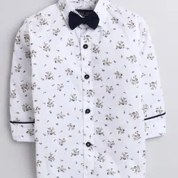 Polka Tots Full Sleeves Floral Print Shirt With Bow - White-picture-22