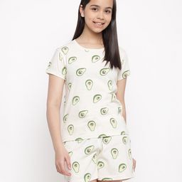 Lil Tomatoes Half Sleeves Avocados Printed Night Suit - Cream-image-25