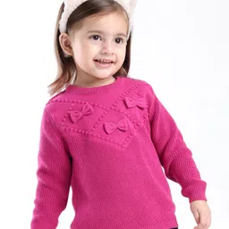 Babyoye Eco Conscious Cotton Full Sleeves Pullover with Bow Applique - Pink-picture-24