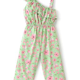 Babyhug 100% Cotton Knit Yarn Dyed Sleeveless Jumpsuit with Floral Print - Green-image-74