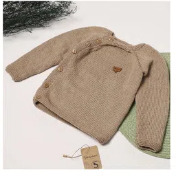 Shilpshakti Full Sleeve Solid & Handmade Side Button Cardigan Sweater - Beige-picture-14