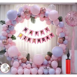 Surprise Decor Birthday Decoration 76 Pcs Combo Pack for Girls - Happy Birthday Cursive Banner, Confetti Balloons, Chrome Balloons, Pastel Balloons, Arch Strip, Glue Dot Strip, Balloons Pump-image-48