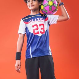 Pine Active Knitted Half Sleeves T-Shirt with Text & Number Print - Blue-image-81