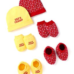 Doodle Poodle Interlock Knit Cap Mittens & Booties with Text Print Pack of 2 -Red & Yellow-image-7