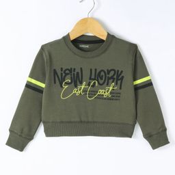 Doreme Terry Knitted Full Sleeves Sweatshirt With Text Print - Olive Green-image-90