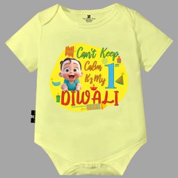 The Peppy Tend Diwali Theme 100% Cotton Half Sleeves Cant Keep Calm Its My First Diwali Text Printed Onesie - Yellow-picture-24