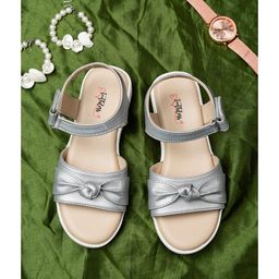 Toothless Knot Designed Sandals With Velcro Closure - Silver-image-27