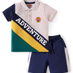 Babyhug Single Jersey Knit Half Sleeves Polo T-Shirt & Shorts Set With Adventure Print - Multicolor & Navy Blue-image-72