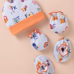 Ben Benny Interlock Knit Cap Mittens & Booties With Alphabet Print - White-image-5